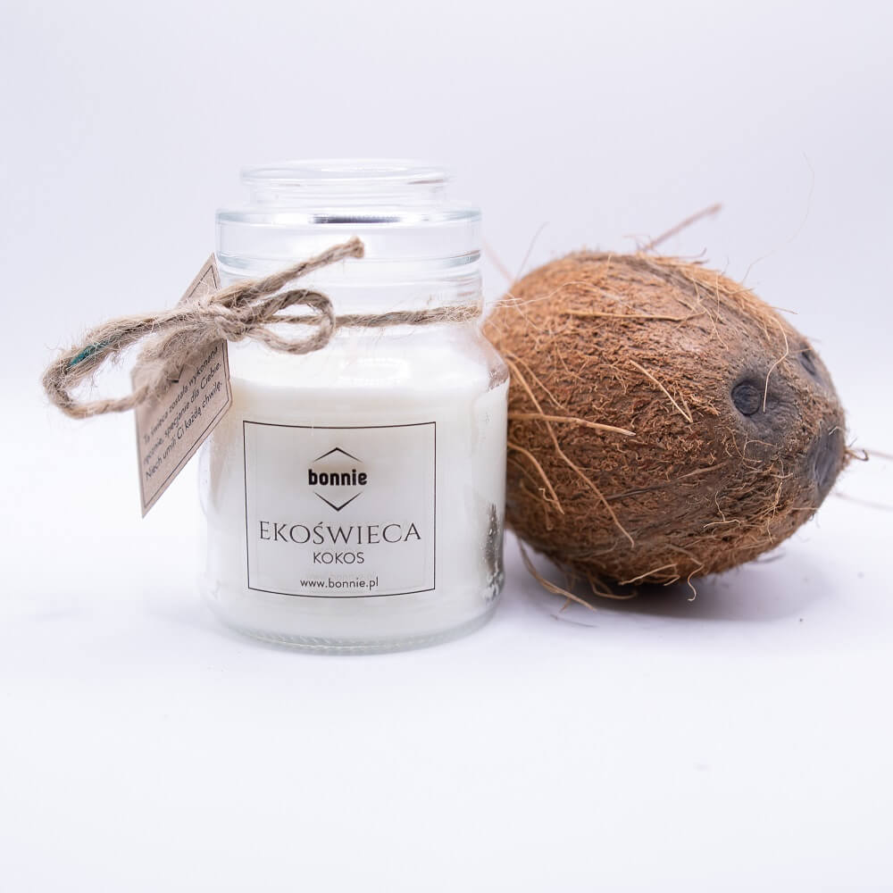Sojowa świeca zapachowa marki Bonnie ze słoikiem premium i zamkniętym wieczkiem o zapachu kokosa