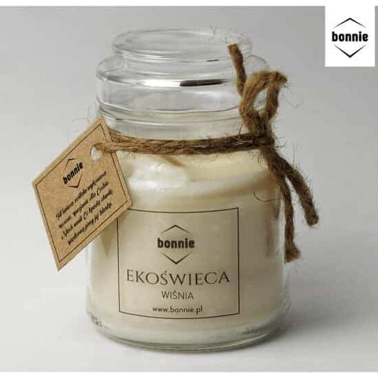 Sojowa świeca zapachowa marki Bonnie ze słoikiem standard i otwartym wieczkiem o zapachu wiśni