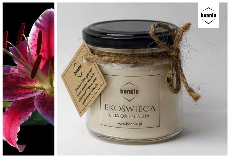 Sojowa świeca zapachowa marki Bonnie ze słoikiem premium i zamkniętym wieczkiem o zapachu lilii orientalnej