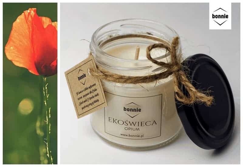 Sojowa świeca zapachowa marki Bonnie ze słoikiem premium i zamkniętym wieczkiem o zapachu opium